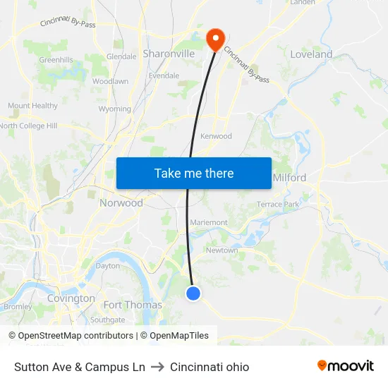 Sutton Ave & Campus Ln to Cincinnati ohio map