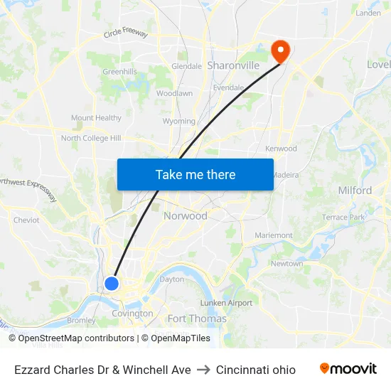 Ezzard Charles Dr & Winchell Ave to Cincinnati ohio map