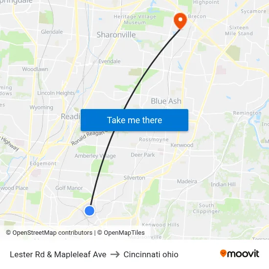 Lester Rd & Mapleleaf Ave to Cincinnati ohio map
