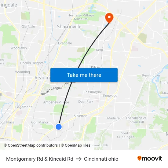 Montgomery Rd & Kincaid Rd to Cincinnati ohio map