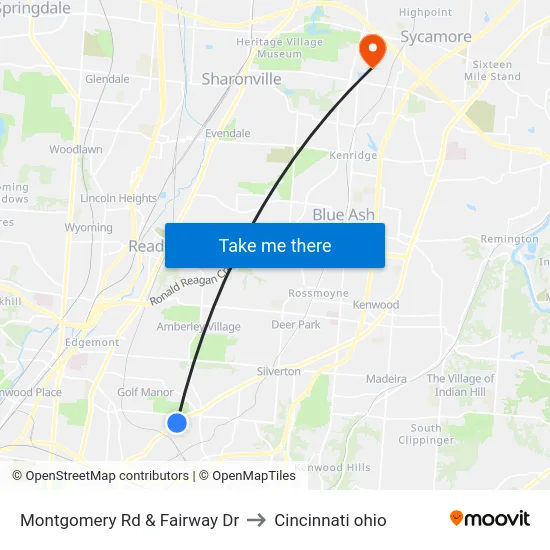Montgomery Rd & Fairway Dr to Cincinnati ohio map