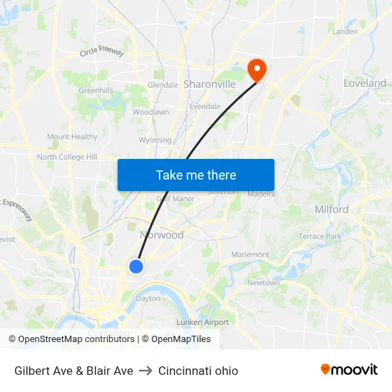 Gilbert Ave & Blair Ave to Cincinnati ohio map