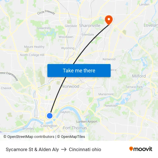 Sycamore St & Alden Aly to Cincinnati ohio map