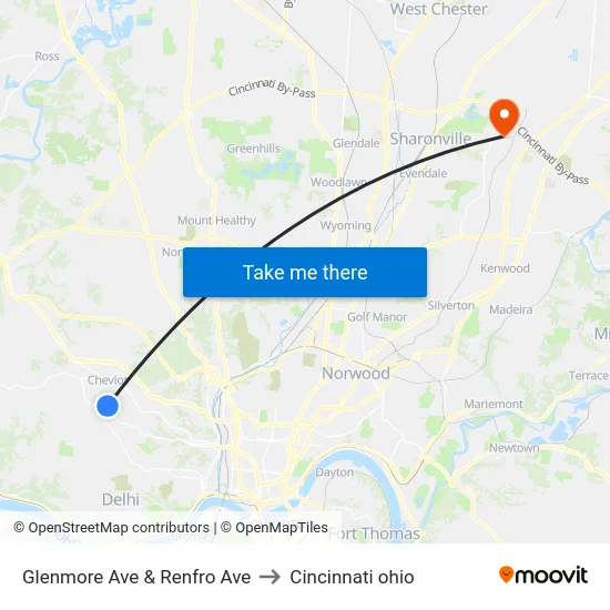 Glenmore Ave & Renfro Ave to Cincinnati ohio map