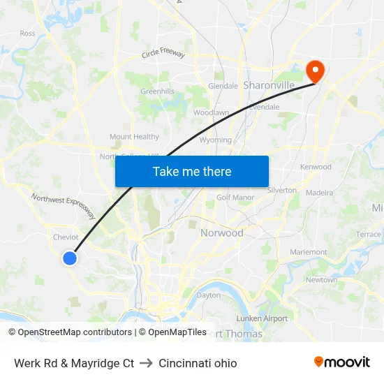 Werk Rd & Mayridge Ct to Cincinnati ohio map