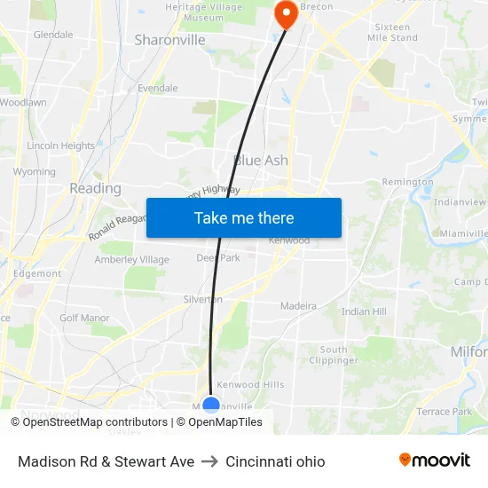 Madison Rd & Stewart Ave to Cincinnati ohio map