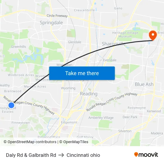Daly Rd & Galbraith Rd to Cincinnati ohio map