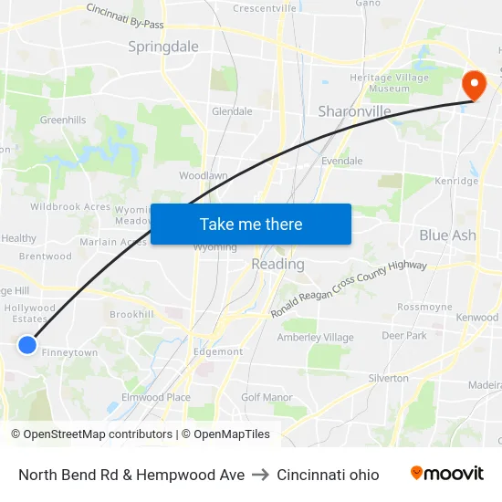 North Bend Rd & Hempwood Ave to Cincinnati ohio map