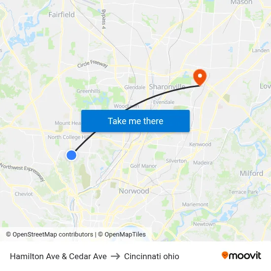 Hamilton Ave & Cedar Ave to Cincinnati ohio map