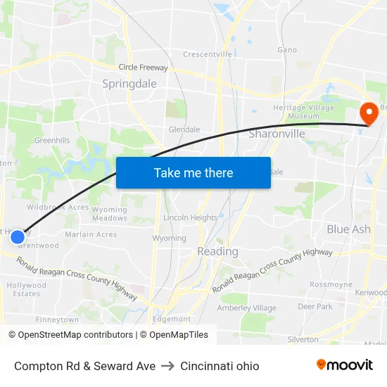 Compton Rd & Seward Ave to Cincinnati ohio map