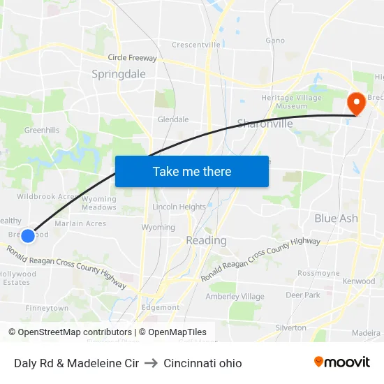 Daly Rd & Madeleine Cir to Cincinnati ohio map