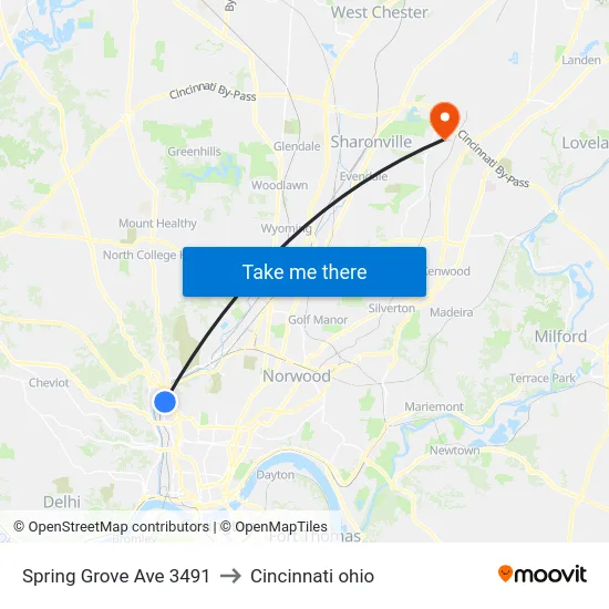 Spring Grove Ave 3491 to Cincinnati ohio map