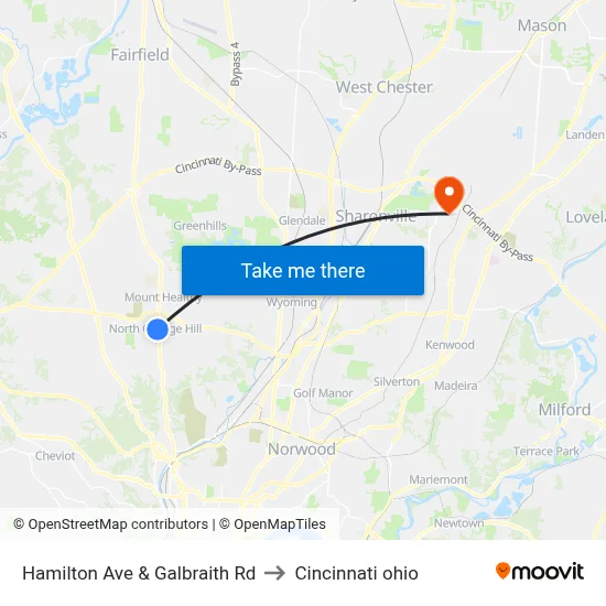 Hamilton Ave & Galbraith Rd to Cincinnati ohio map