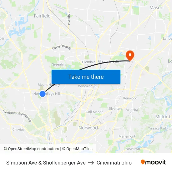 Simpson Ave & Shollenberger Ave to Cincinnati ohio map