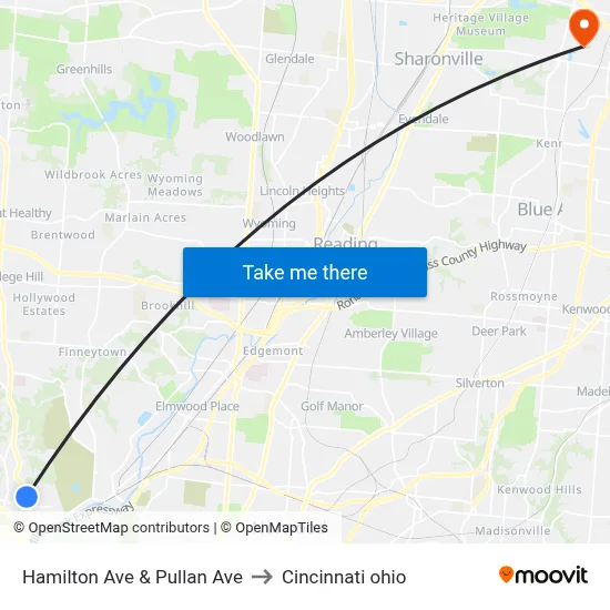 Hamilton Ave & Pullan Ave to Cincinnati ohio map