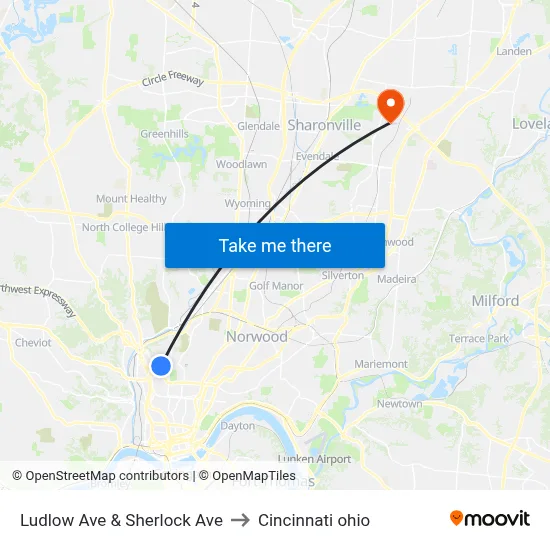 Ludlow Ave & Sherlock Ave to Cincinnati ohio map