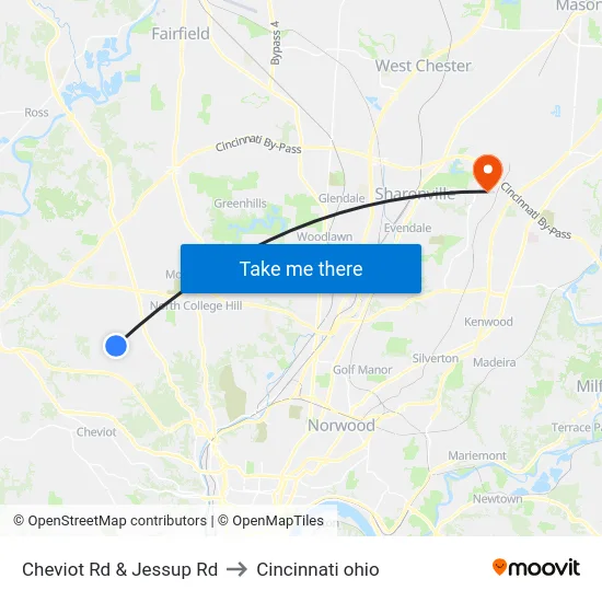 Cheviot Rd & Jessup Rd to Cincinnati ohio map