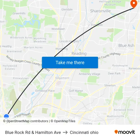 Blue Rock Rd & Hamilton Ave to Cincinnati ohio map