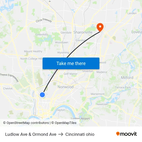 Ludlow Ave & Ormond Ave to Cincinnati ohio map