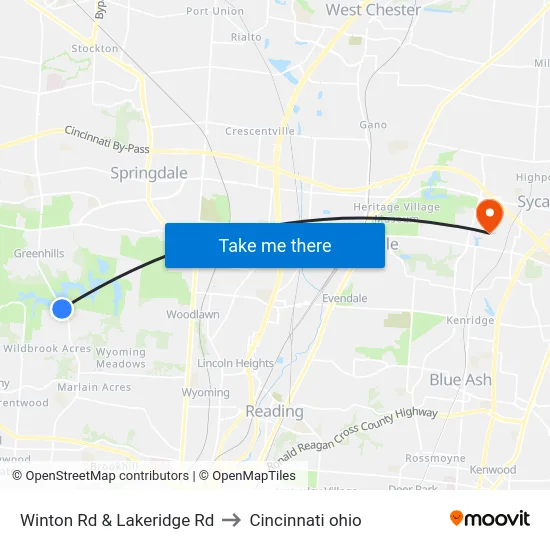 Winton Rd & Lakeridge Rd to Cincinnati ohio map