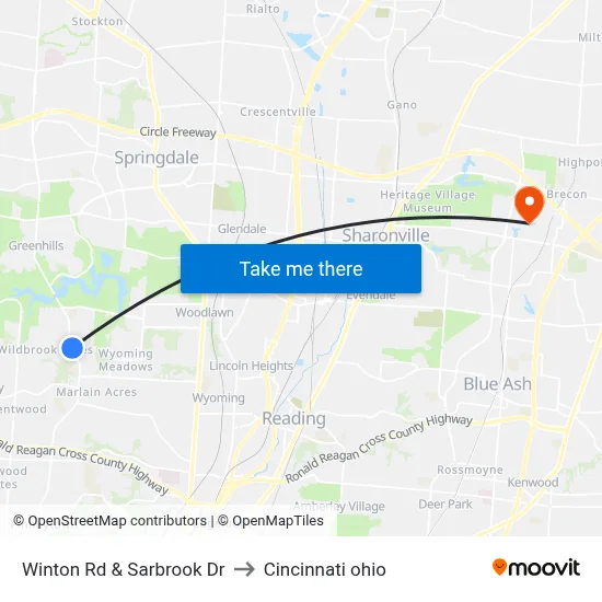 Winton Rd & Sarbrook Dr to Cincinnati ohio map