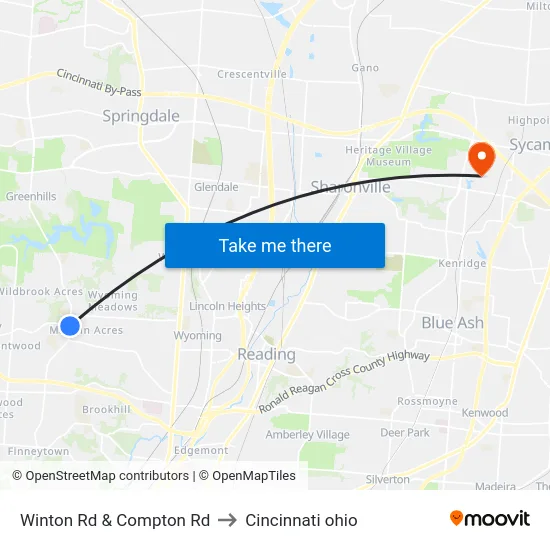 Winton Rd & Compton Rd to Cincinnati ohio map