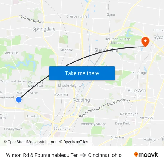 Winton Rd & Fountainebleau Ter to Cincinnati ohio map