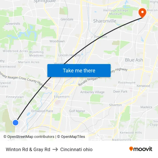 Winton Rd & Gray Rd to Cincinnati ohio map