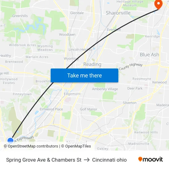 Spring Grove Ave & Chambers St to Cincinnati ohio map