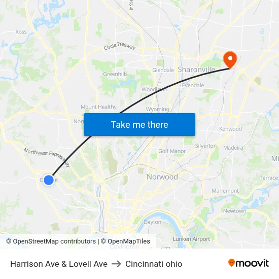 Harrison Ave & Lovell Ave to Cincinnati ohio map