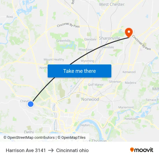 Harrison Ave 3141 to Cincinnati ohio map