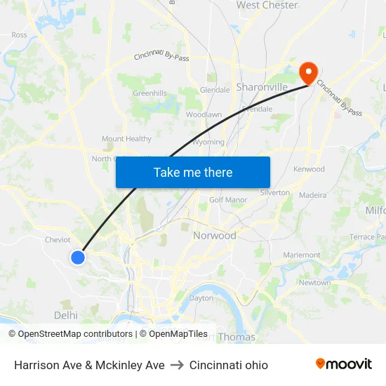 Harrison Ave & Mckinley Ave to Cincinnati ohio map