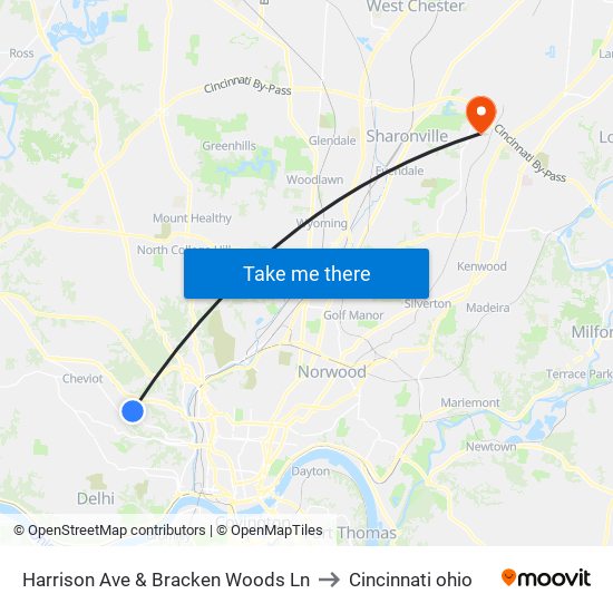 Harrison Ave & Bracken Woods Ln to Cincinnati ohio map