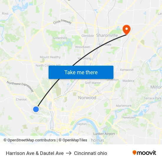 Harrison Ave & Dautel Ave to Cincinnati ohio map