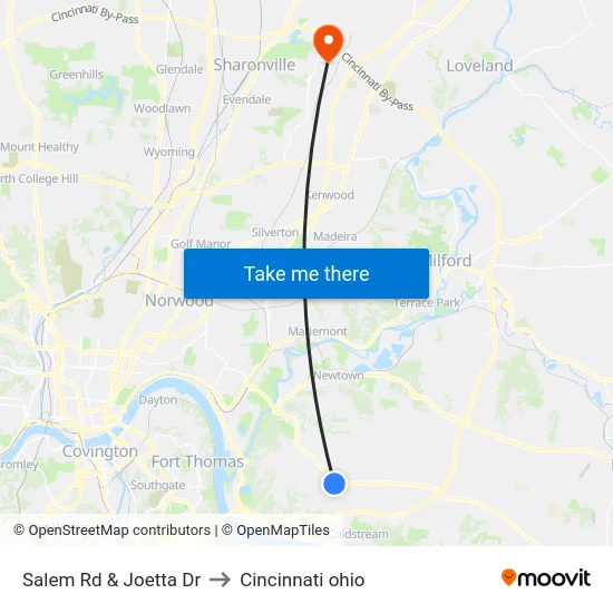Salem Rd & Joetta Dr to Cincinnati ohio map