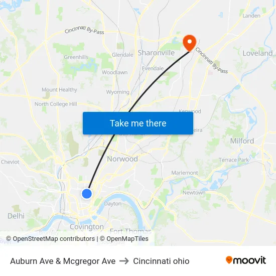 Auburn Ave & Mcgregor Ave to Cincinnati ohio map