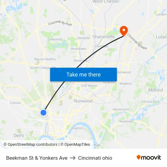 Beekman St & Yonkers Ave to Cincinnati ohio map