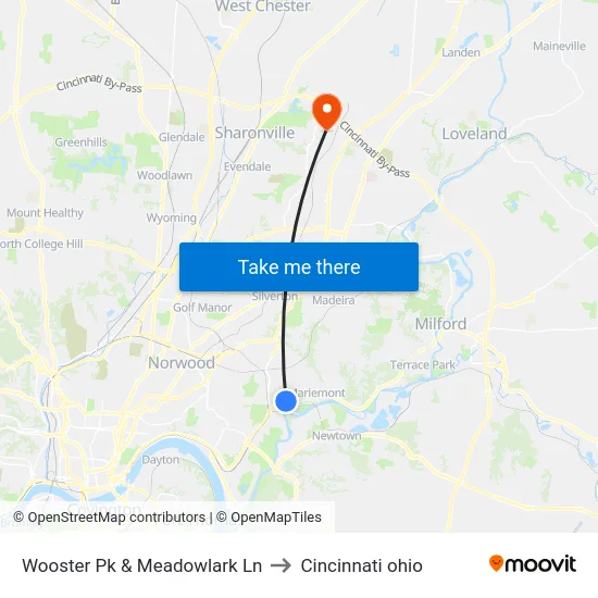 Wooster Pk & Meadowlark Ln to Cincinnati ohio map