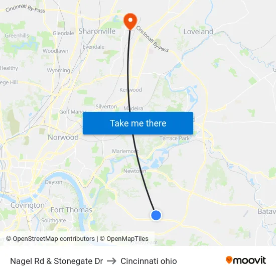 Nagel Rd & Stonegate Dr to Cincinnati ohio map