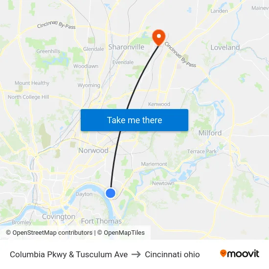 Columbia Pkwy & Tusculum Ave to Cincinnati ohio map
