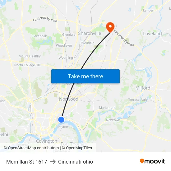 Mcmillan St 1617 to Cincinnati ohio map