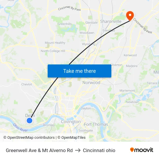 Greenwell Ave & Mt Alverno Rd to Cincinnati ohio map