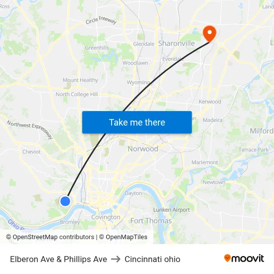 Elberon Ave & Phillips Ave to Cincinnati ohio map