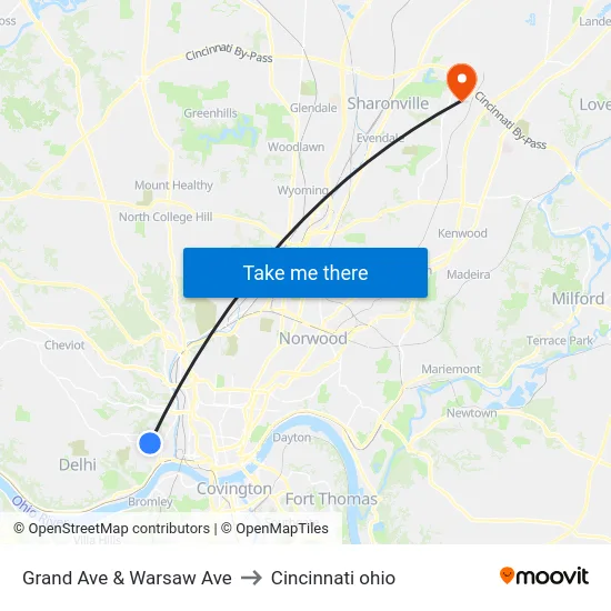 Grand Ave & Warsaw Ave to Cincinnati ohio map