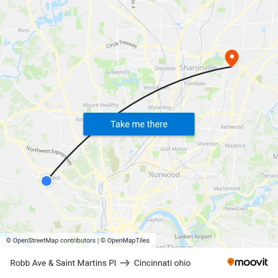 Robb Ave & Saint Martins Pl to Cincinnati ohio map