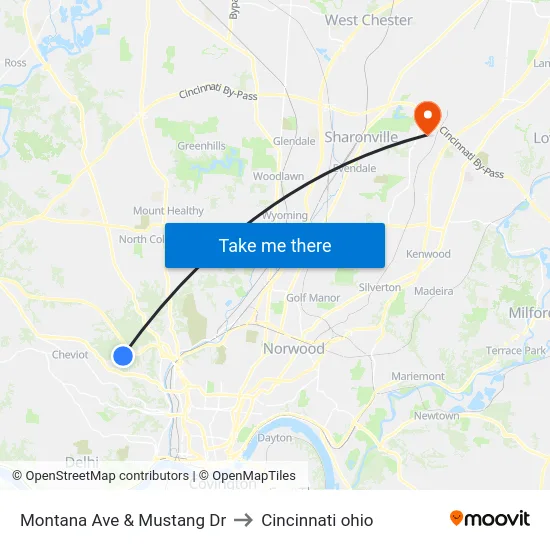 Montana Ave & Mustang Dr to Cincinnati ohio map