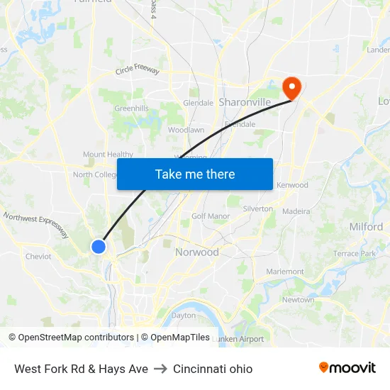 West Fork Rd & Hays Ave to Cincinnati ohio map