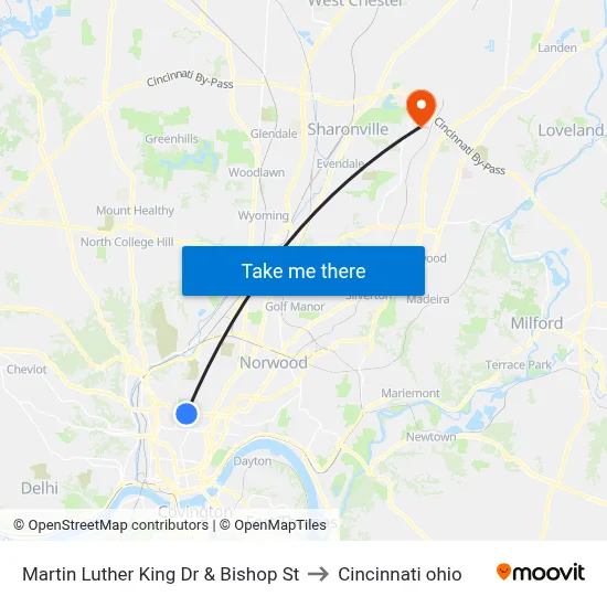 Martin Luther King Dr & Bishop St to Cincinnati ohio map