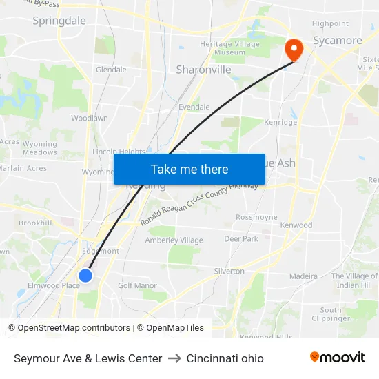 Seymour Ave & Lewis Center to Cincinnati ohio map
