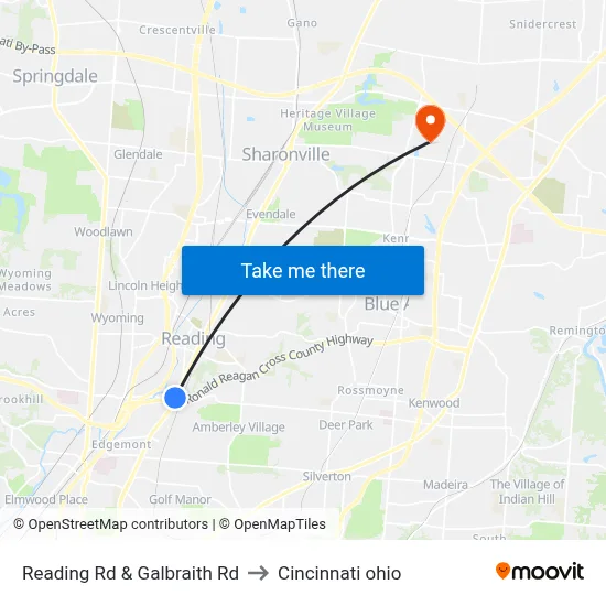Reading Rd & Galbraith Rd to Cincinnati ohio map